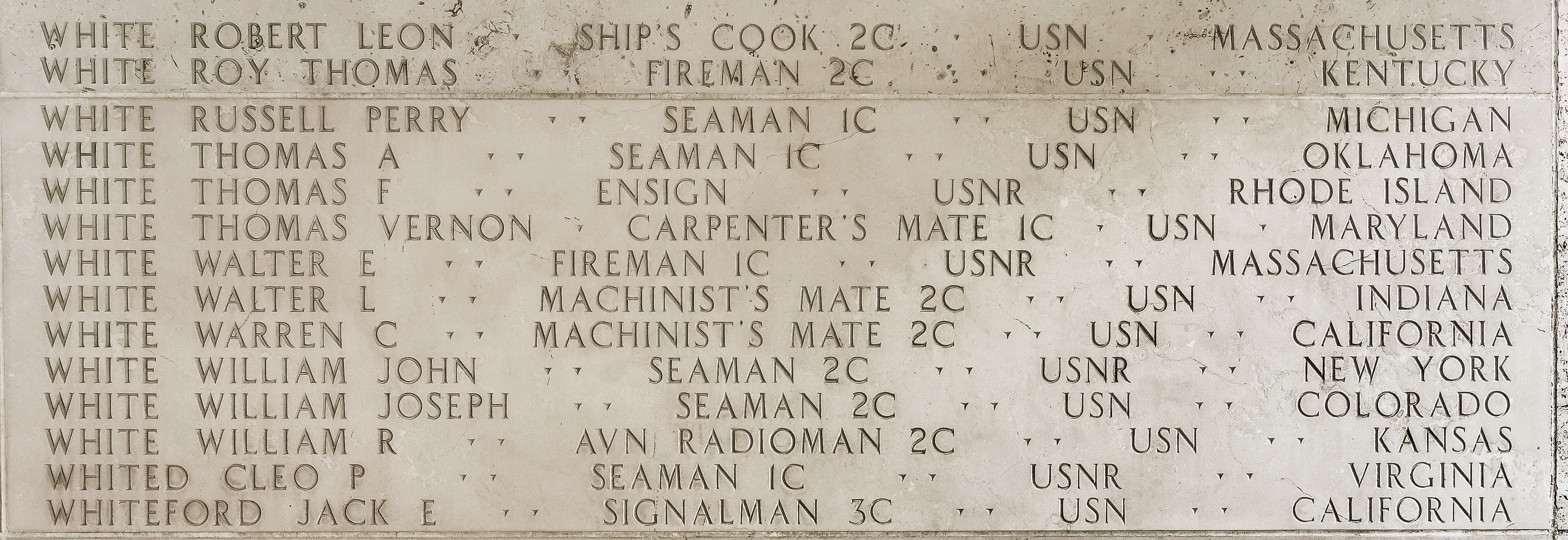 Robert Leon White, Ship's Cook Second Class